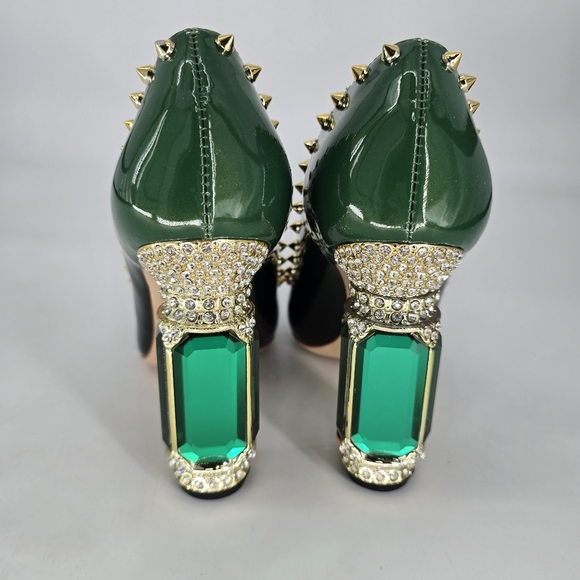 FSJ Women Bridal Pointed Toe Chunky Block High Heel Crystal Pumps Slip on 7 - Picture 7 of 11